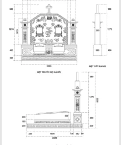 Bản vẽ 3D mẫu mộ đá đôi công giáo