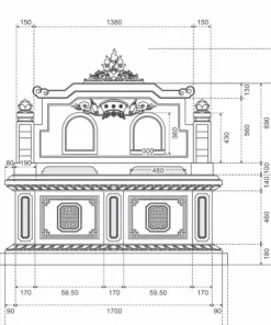Bản vẽ thiết kế 3D của mẫu mộ đá đôi một mái Ninh Bình CT120