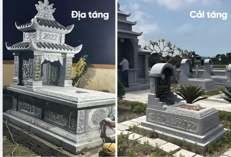 Lăng mộ đá đơn cải táng/hỏa táng thường có kích thước nhỏ hơn so với lăng mộ địa táng