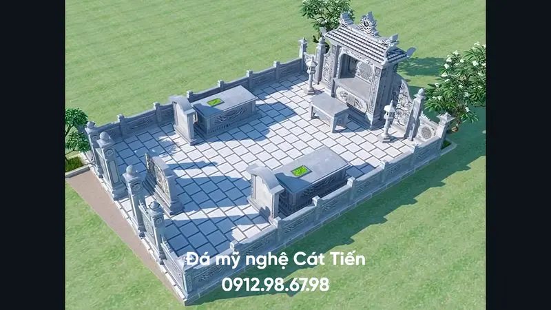 Bản vẽ 3D giúp gia đình hình dung cụ thể về hình dạng khu lăng mộ đá sau khi xây dựng