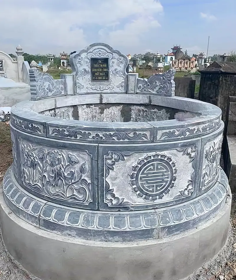 Mẫu mộ đá tròn 1 tầng đơn giản nhưng vẫn sang trọng và trang nghiêm