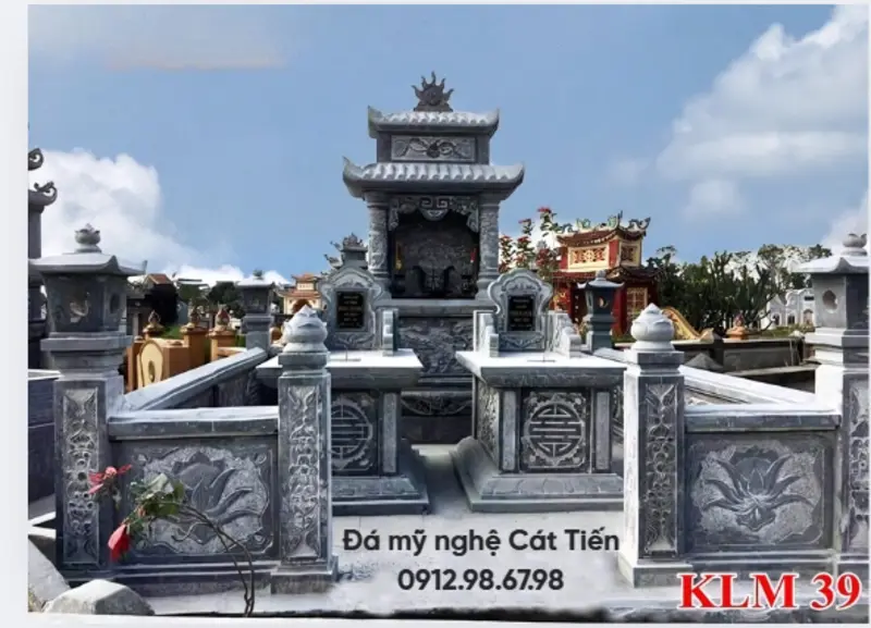 Mẫu lăng mộ đá đơn xanh đen 2 mái toát lên vẻ đẹp uy nghi, bề thế