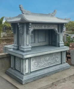 Góc trái lăng mộ đá xanh rêu CT37 thi công tại Quảng Ninh 2025