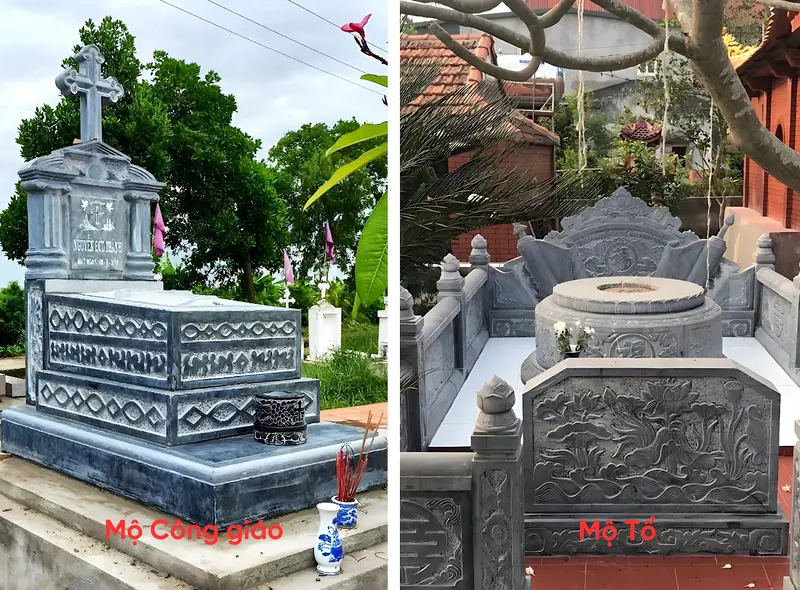 Mộ Tổ và mộ đá Công giáo có kiến trúc đặc trưng, thể hiện lòng tôn kính với bậc tiền nhân hay mang đậm dấu ấn tôn giáo