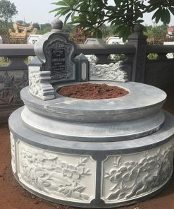 Mộ đá tròn trắng viền xanh đen - CT47