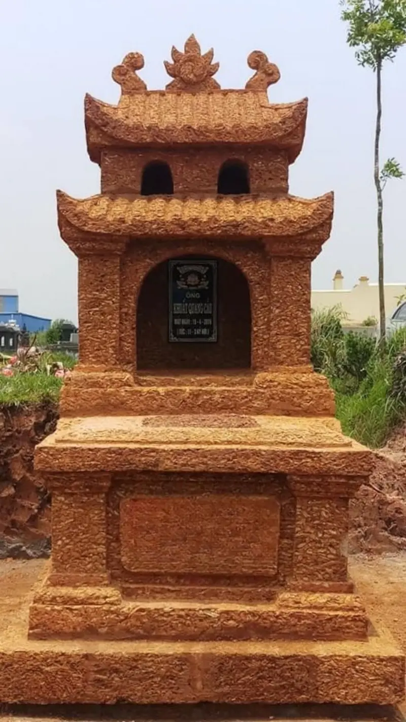 Mẫu mộ ốp đá ong nguyên khối đơn giản