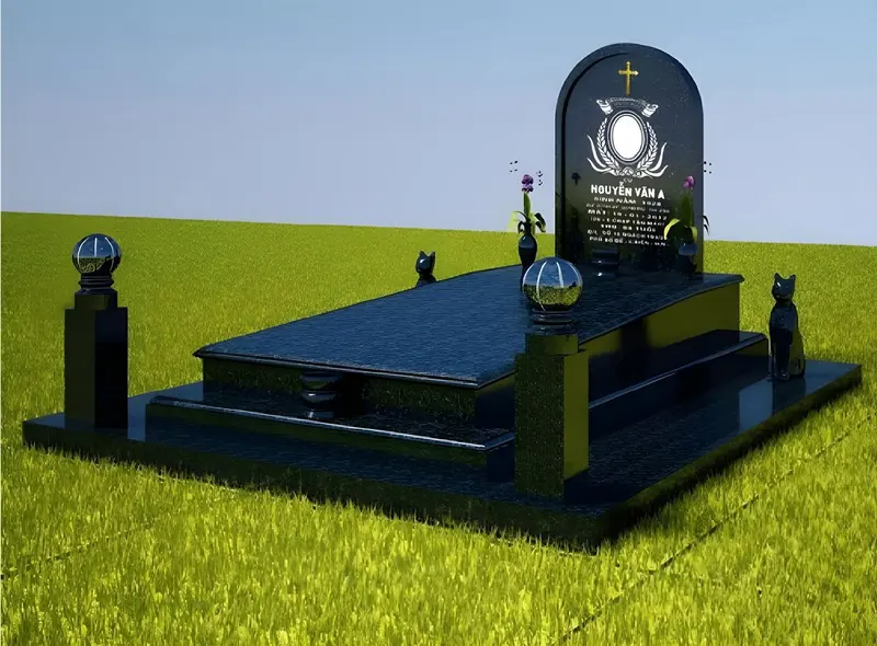 Mộ ốp đá Granite Ấn Độ có màu đen tuyền, bóng mịn và đường vân sắc nét