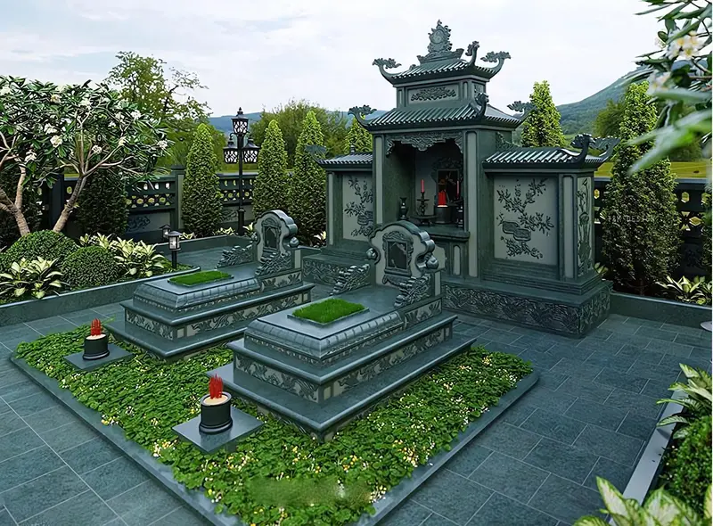 Mẫu mộ đá xanh tự nhiên, hài hòa giữa phong cách thiết kế cổ điển và hiện đại 