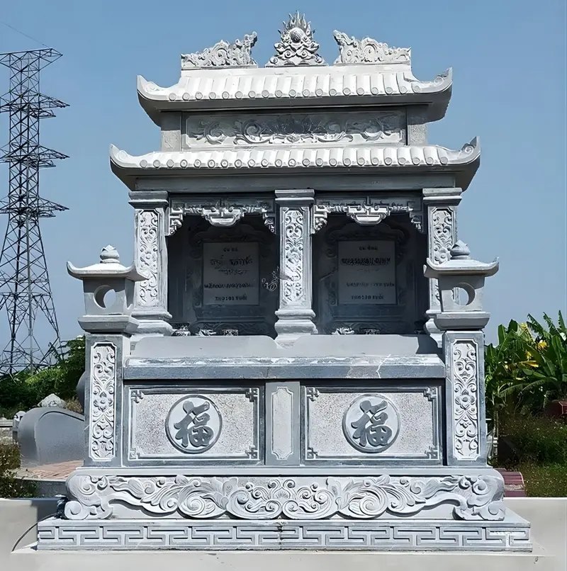 Mẫu mộ đá đôi hai mái đế chân quỳ