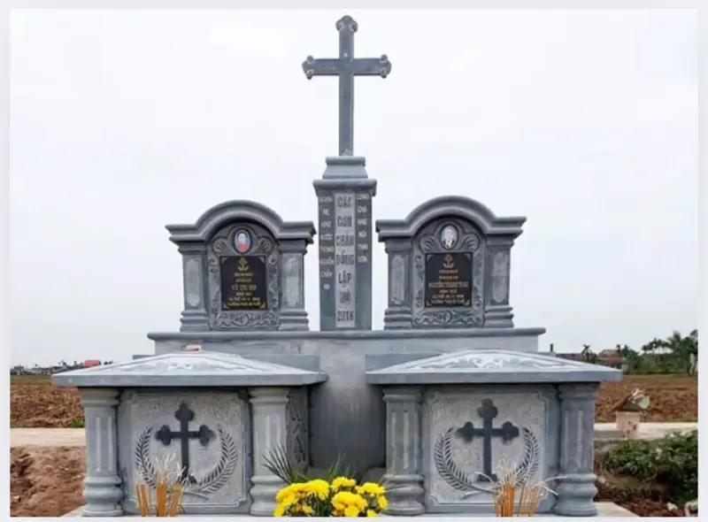 Mẫu mộ đá đôi xanh đen