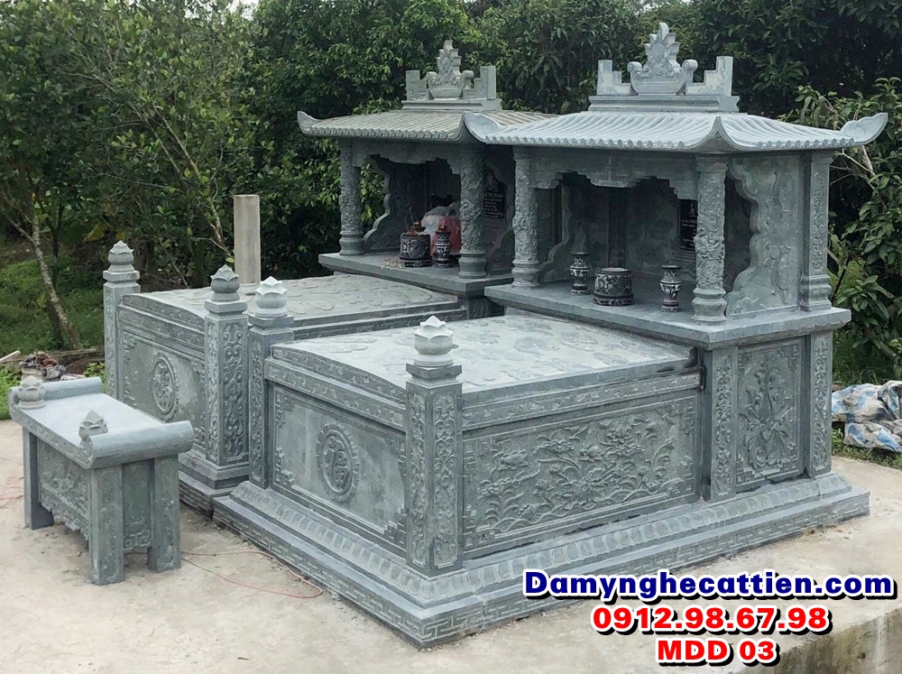 Mẫu mộ đôi đá - mộ tổ đá xanh rêu đẹp MDD 03