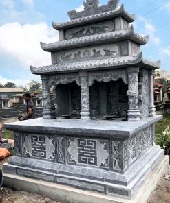 Mộ đá đôi xanh đen 3 mái CT79
