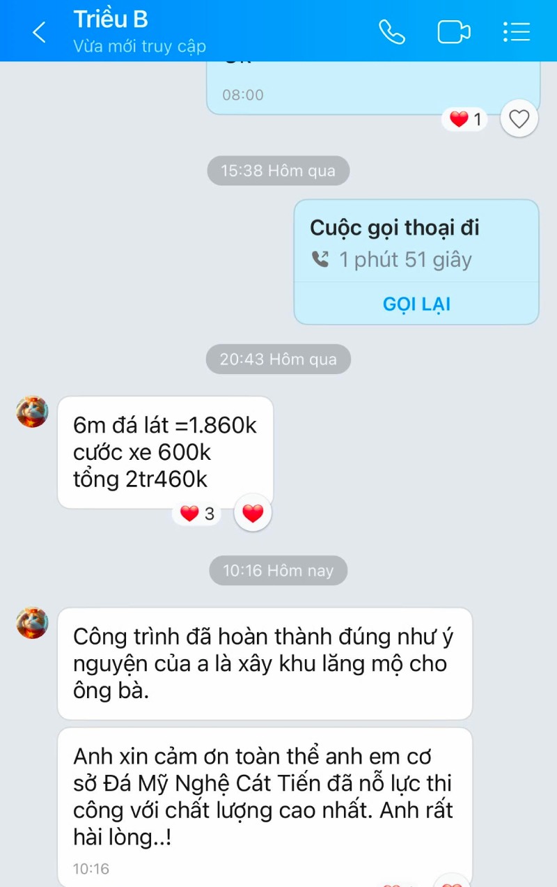 Nhận xét của khách hàng Hải Phòng tới Đá Mỹ Nghệ Cát Tiến