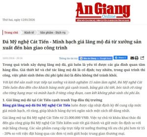 Báo An Giang đưa tin về sự minh bạch về giá của Đá Mỹ Nghệ Cát Tiến