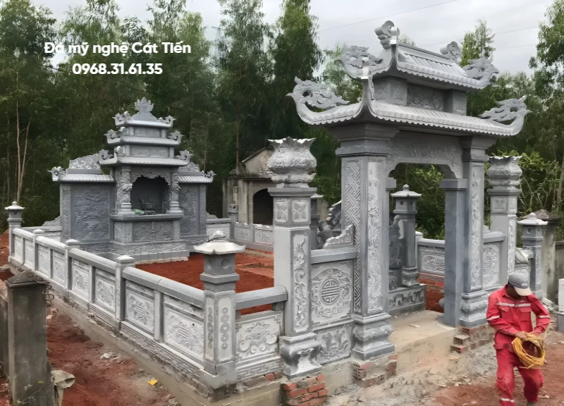 Mẫu khu lăng mộ đá gia đình xanh đen 