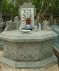 Mộ Đá Bát Giác Xanh Đen Chạm Sóng Nước - BG14