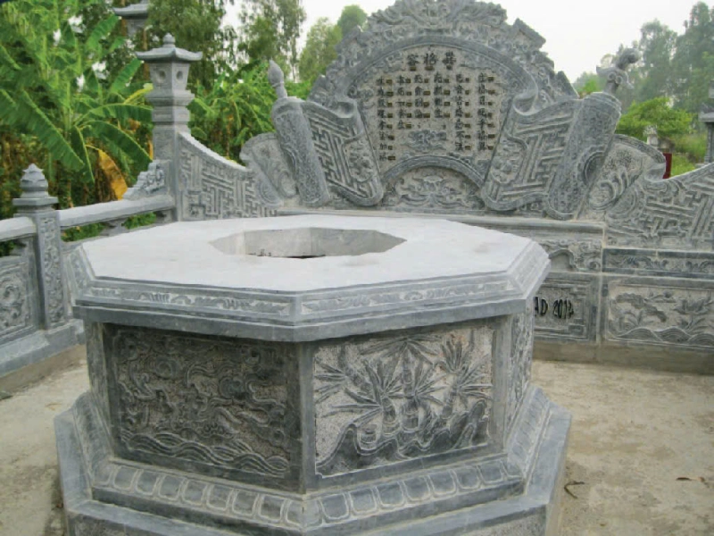 Mẫu Mộ Đá Bát Giác Xanh Đen Chạm Tứ Quý - BG15