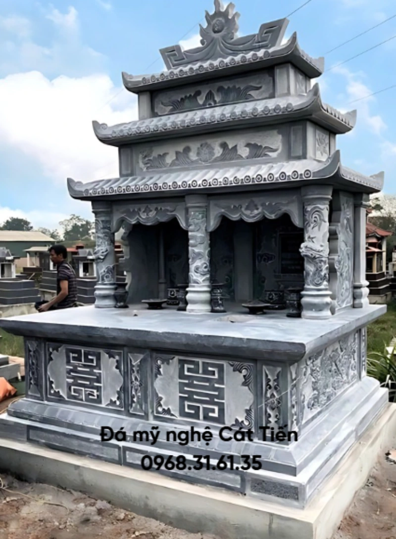 Mộ đá đôi được chế tác từ đá nguyên khối 100%