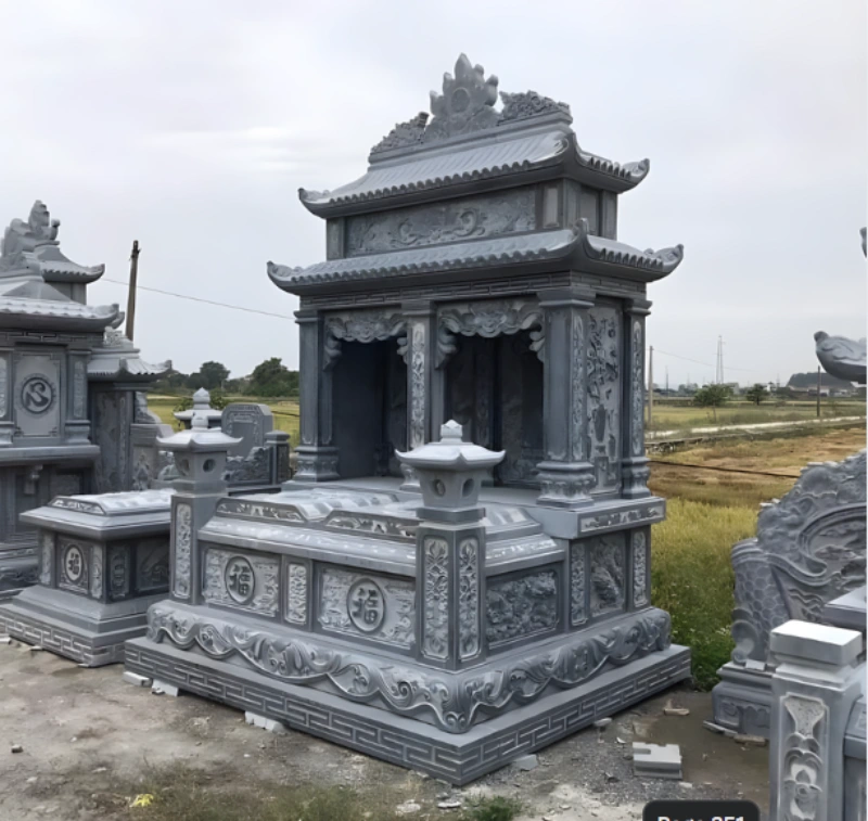 Mẫu mộ đá đôi xanh đen nguyên khối liền kề