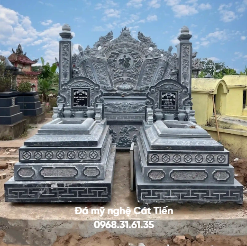 Mộ đá đôi nguyên khối xanh đen