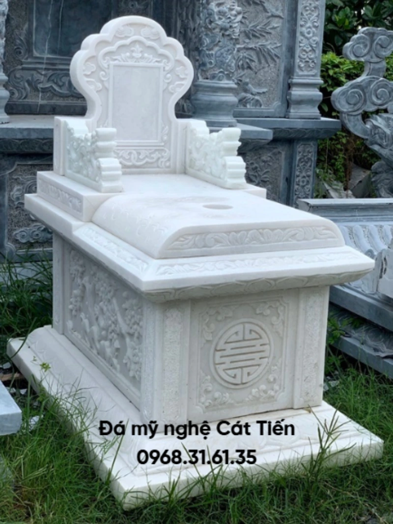 Mẫu lăng mộ đá trắng hoa văn chạm khắc