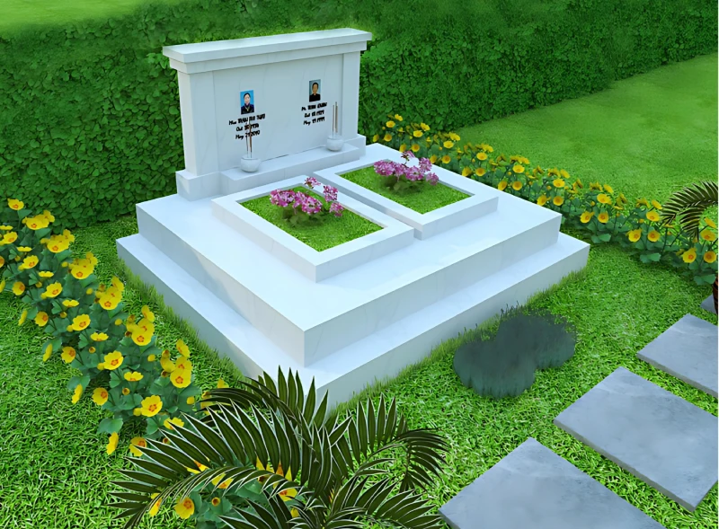 Mẫu mộ đá đôi trắng mang vẻ đẹp hài hòa 
