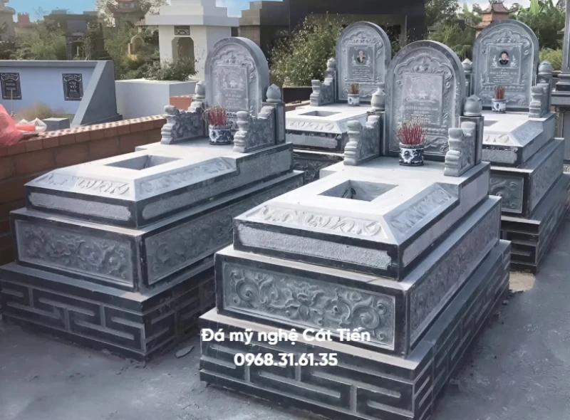 Mẫu mộ đá xanh đen không mái tinh gọn,