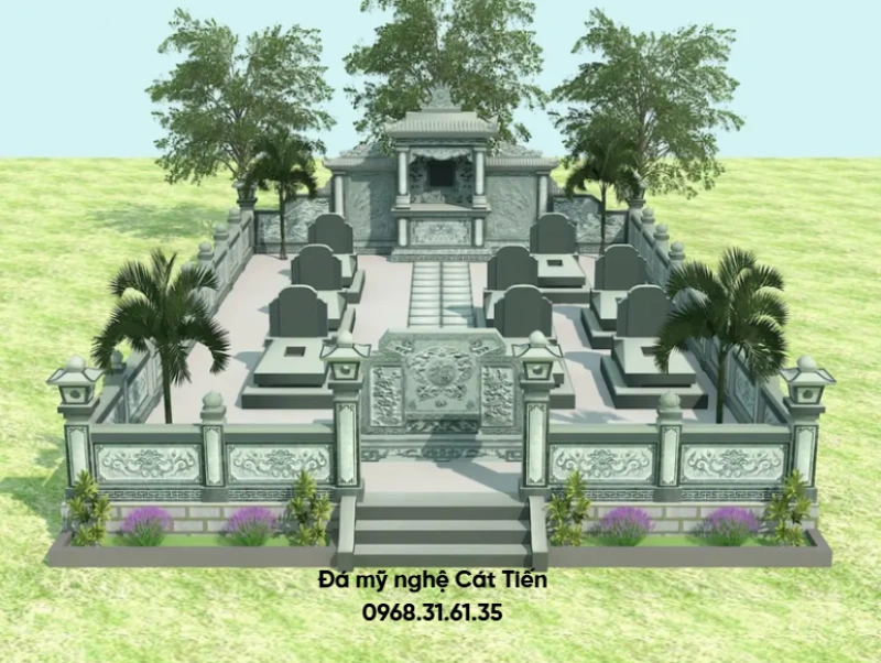 Bản thiết kế 3D mẫu khu lăng mộ đá gia đình 