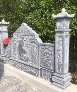Mẫu cổng lăng mộ kết hợp bình phong chạm hổ - MC8
