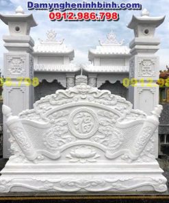Mẫu cổng lăng mộ đá trắng cuốn thư - MC15