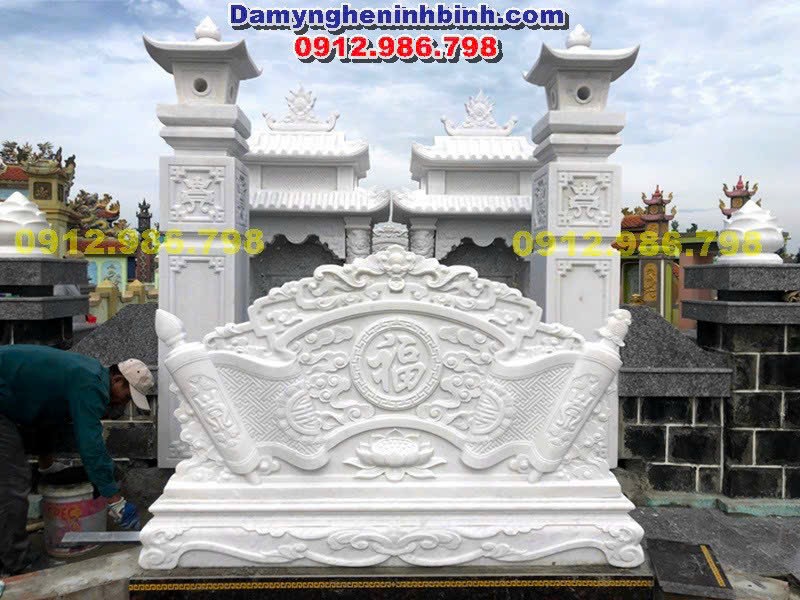 Mẫu cổng lăng mộ đá trắng cuốn thư - MC15