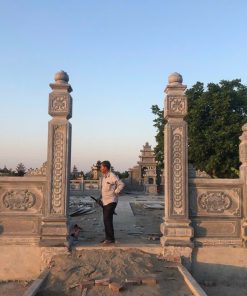 Mẫu cổng lăng mộ tứ trụ chạm tiền xu cổ - MC19