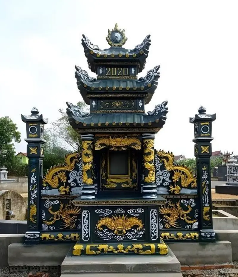 Mẫu lăng mộ phối màu đen vàng mang lại vẻ đẹp sang trọng, đẳng cấp và quyền quý (Nguồn: Internet)