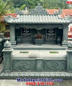 Mẫu mộ đá đôi một mái xanh rêu đẹp MDD 08