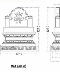 Bản vẽ mặt trước, sau, mặt ngang mộ đá xanh rêu cao cấp CT182