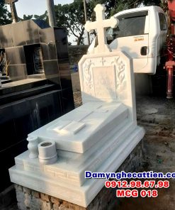 Mẫu mộ đá trắng công giáo đẹp MCG 018