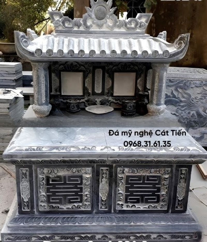 Mộ đá đôi xanh đen hoa văn chạm khắc chữ Phúc giá 40.000.00 VND